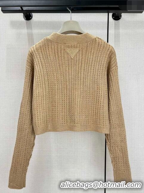 ​Fashion Discount Prada Wool Cardigan with Crystal P11306 Brown 2024