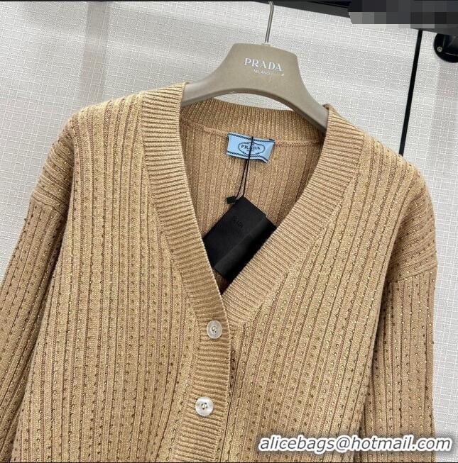 ​Fashion Discount Prada Wool Cardigan with Crystal P11306 Brown 2024