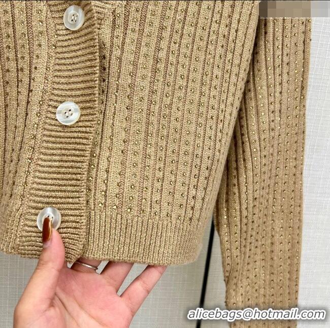 ​Fashion Discount Prada Wool Cardigan with Crystal P11306 Brown 2024