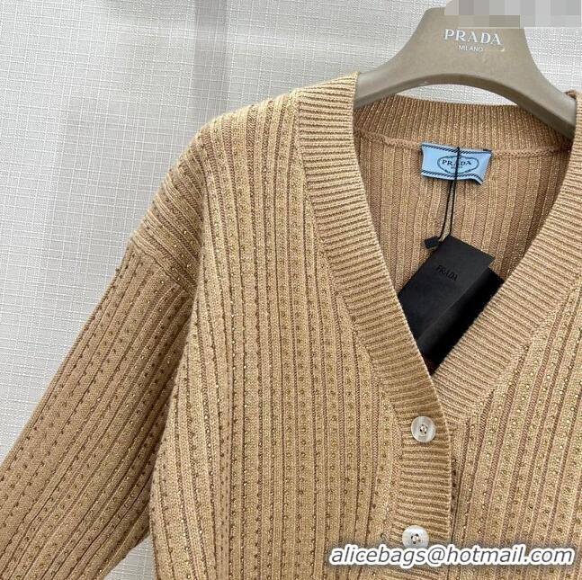 ​Fashion Discount Prada Wool Cardigan with Crystal P11306 Brown 2024