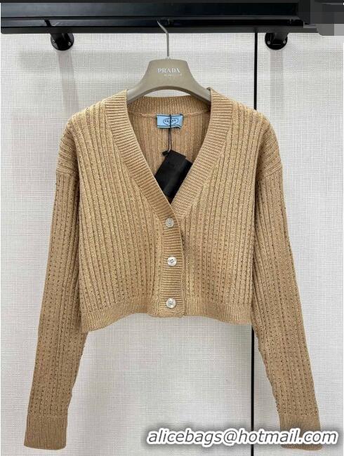 ​Fashion Discount Prada Wool Cardigan with Crystal P11306 Brown 2024