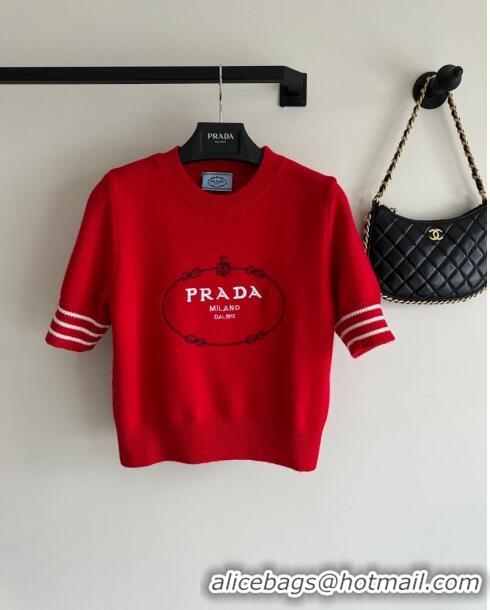 ​Grade Quality Prada Short-sleeved Sweater P022630 Red 2024