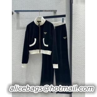 Spot Bulk Prada Velvet Jacket and Pants P022722 Black 2024