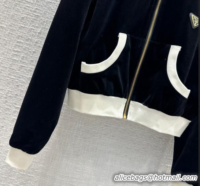 Spot Bulk Prada Velvet Jacket and Pants P022722 Black 2024