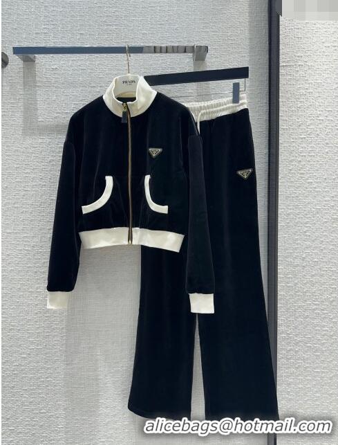 Spot Bulk Prada Velvet Jacket and Pants P022722 Black 2024