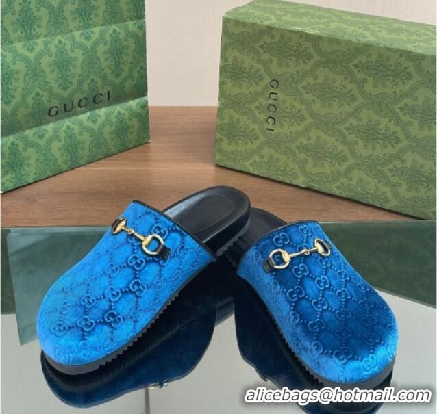 Good Product Gucci GG Velvet Mules with Horsebit Blue 127078