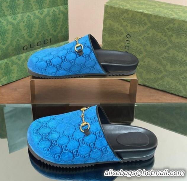 Good Product Gucci GG Velvet Mules with Horsebit Blue 127078