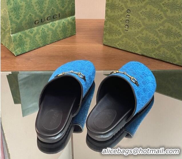 Good Product Gucci GG Velvet Mules with Horsebit Blue 127078