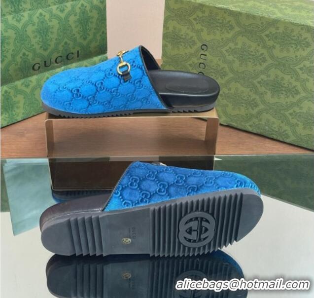 Good Product Gucci GG Velvet Mules with Horsebit Blue 127078