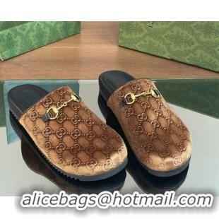 Perfect Gucci GG Velvet Mules with Horsebit Brown 0127079