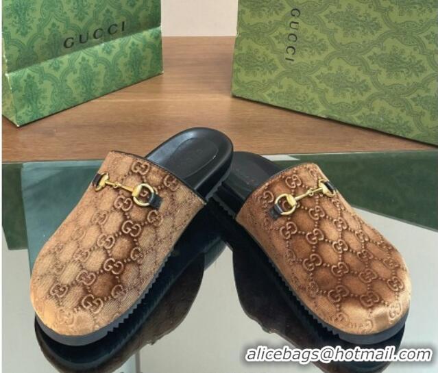 Perfect Gucci GG Velvet Mules with Horsebit Brown 0127079