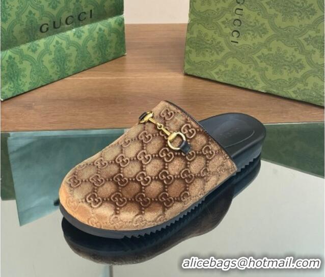 Perfect Gucci GG Velvet Mules with Horsebit Brown 0127079