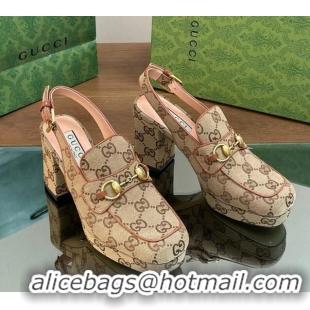 Purchase Gucci GG Canvas Horsebit Slingback Pumps 8.5cm Beige 0127081