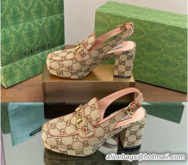 Purchase Gucci GG Canvas Horsebit Slingback Pumps 8.5cm Beige 0127081