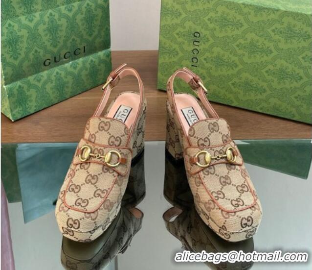 Purchase Gucci GG Canvas Horsebit Slingback Pumps 8.5cm Beige 0127081