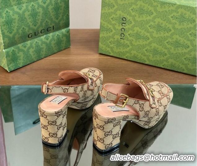 Purchase Gucci GG Canvas Horsebit Slingback Pumps 8.5cm Beige 0127081