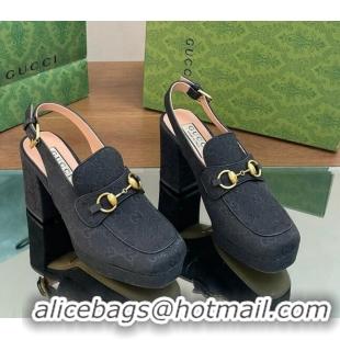 Low Price Gucci GG Canvas Horsebit Slingback Pumps 8.5cm 771566 Black 0127082