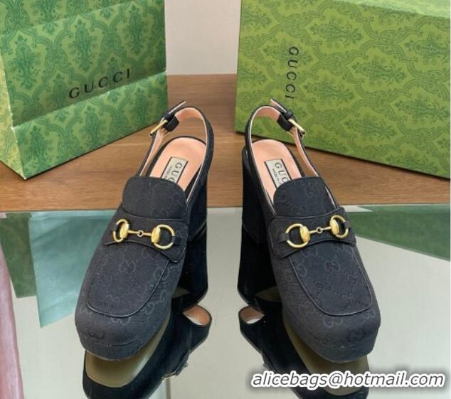 Low Price Gucci GG Canvas Horsebit Slingback Pumps 8.5cm 771566 Black 0127082