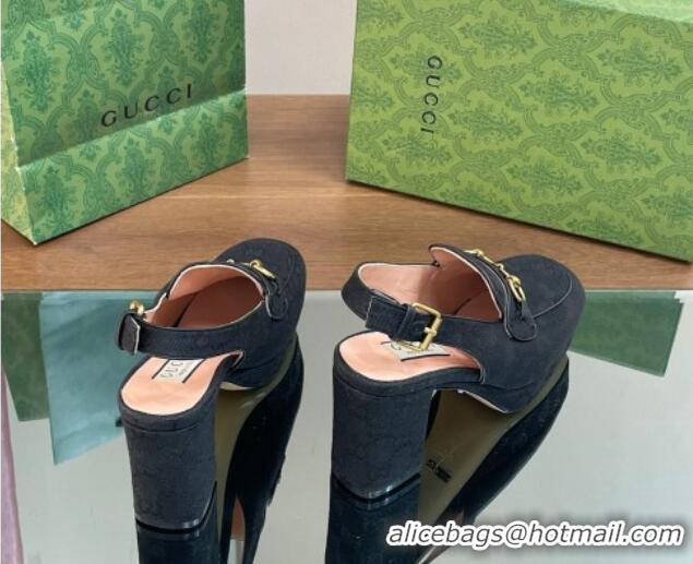 Low Price Gucci GG Canvas Horsebit Slingback Pumps 8.5cm 771566 Black 0127082