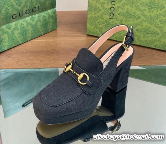 Low Price Gucci GG Canvas Horsebit Slingback Pumps 8.5cm 771566 Black 0127082