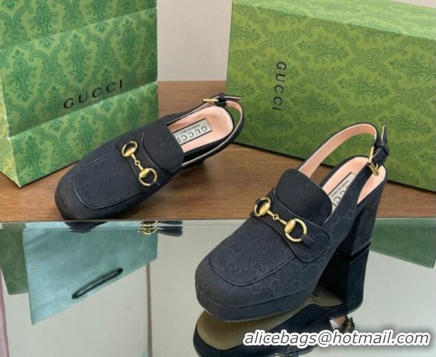 Low Price Gucci GG Canvas Horsebit Slingback Pumps 8.5cm 771566 Black 0127082