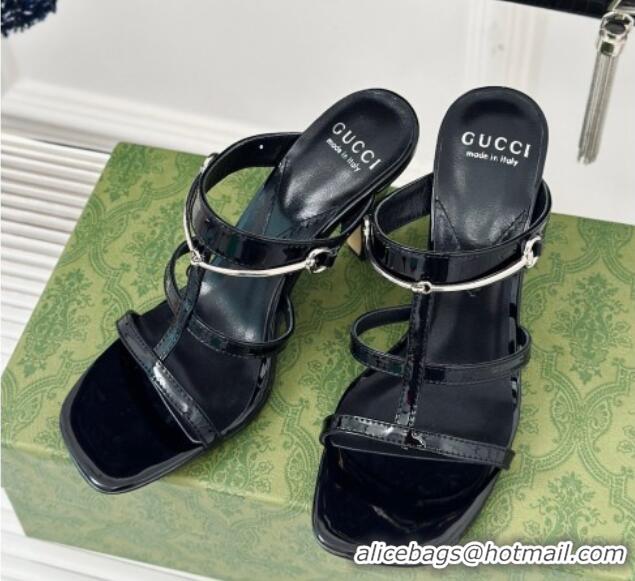 Sumptuous Gucci Slim Horsebit Leather Heel Slide Sandals 9.5cm Black 228011