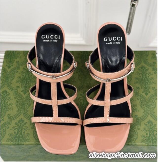 Stylish Gucci Slim Horsebit Leather Heel Slide Sandals 9.5cm Peachy Pink 228012