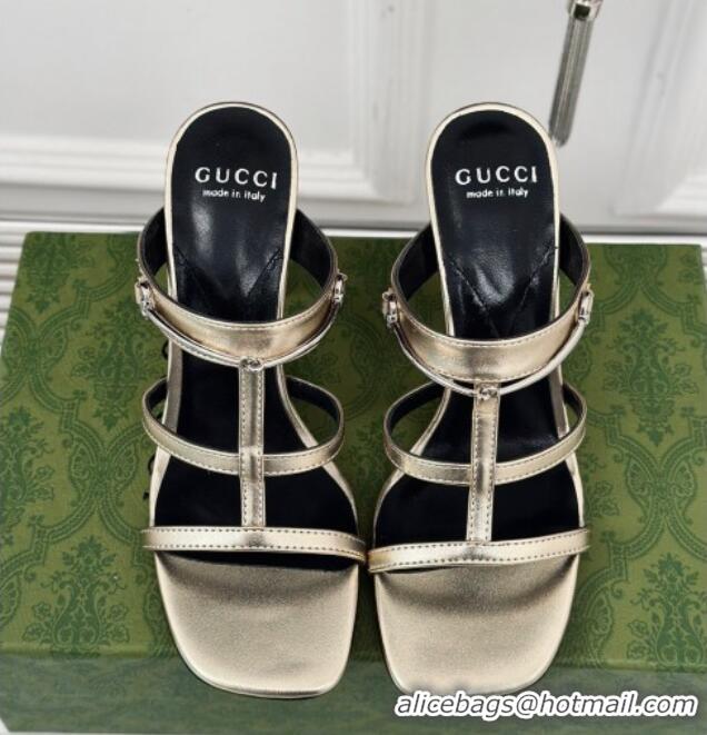 Sophisticated Gucci Slim Horsebit Leather Heel Slide Sandals 9.5cm Gold 228013