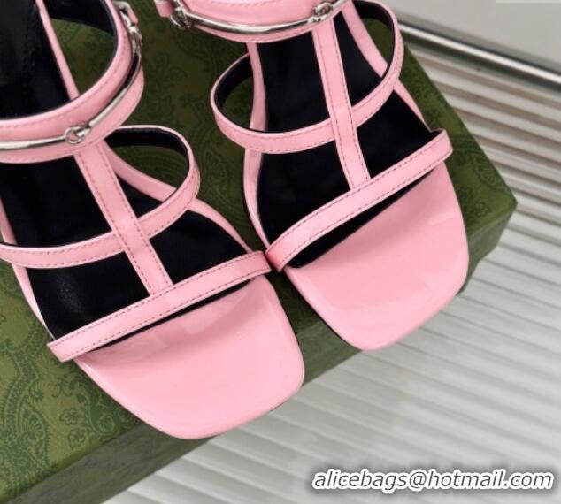 Good Quality Gucci Slim Horsebit Leather Heel Slide Sandals 9.5cm Light Pink 0228014