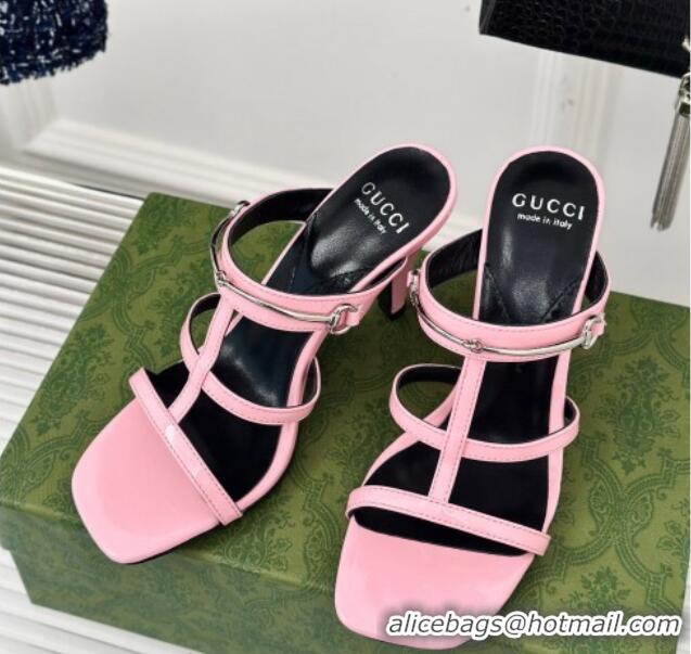 Good Quality Gucci Slim Horsebit Leather Heel Slide Sandals 9.5cm Light Pink 0228014