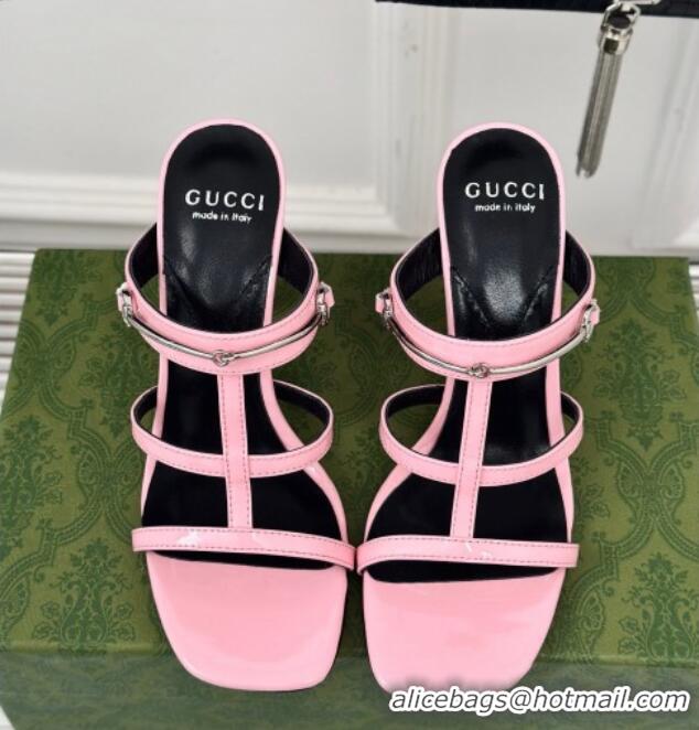 Good Quality Gucci Slim Horsebit Leather Heel Slide Sandals 9.5cm Light Pink 0228014