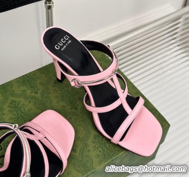 Good Quality Gucci Slim Horsebit Leather Heel Slide Sandals 9.5cm Light Pink 0228014