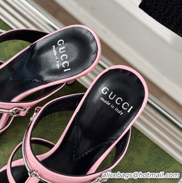 Good Quality Gucci Slim Horsebit Leather Heel Slide Sandals 9.5cm Light Pink 0228014