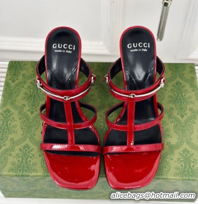 Top Grade Gucci Slim Horsebit Leather Heel Slide Sandals 9.5cm Red 0228015