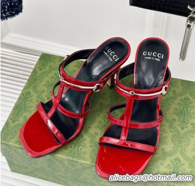 Top Grade Gucci Slim Horsebit Leather Heel Slide Sandals 9.5cm Red 0228015