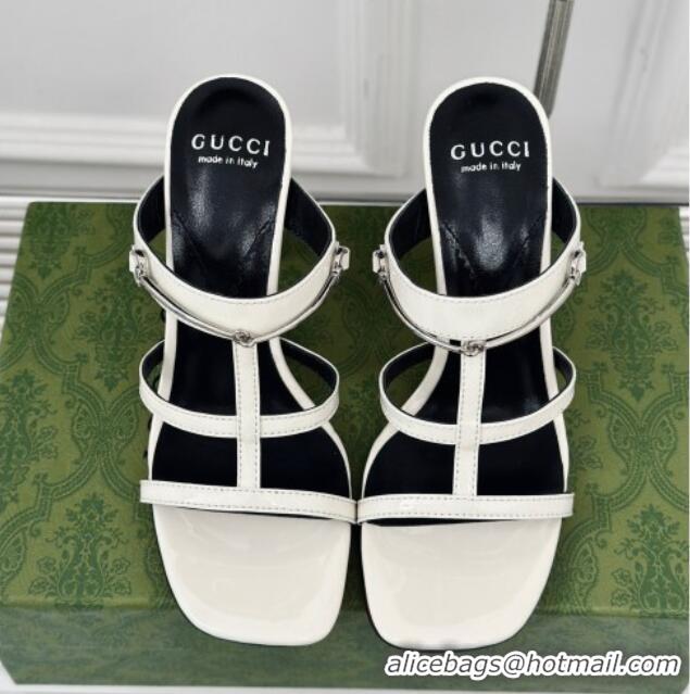 Grade Quality Gucci Slim Horsebit Leather Heel Slide Sandals 9.5cm White 228017