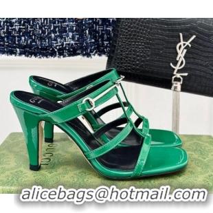 Most Popular Gucci Slim Horsebit Leather Heel Slide Sandals 9.5cm Green 228018