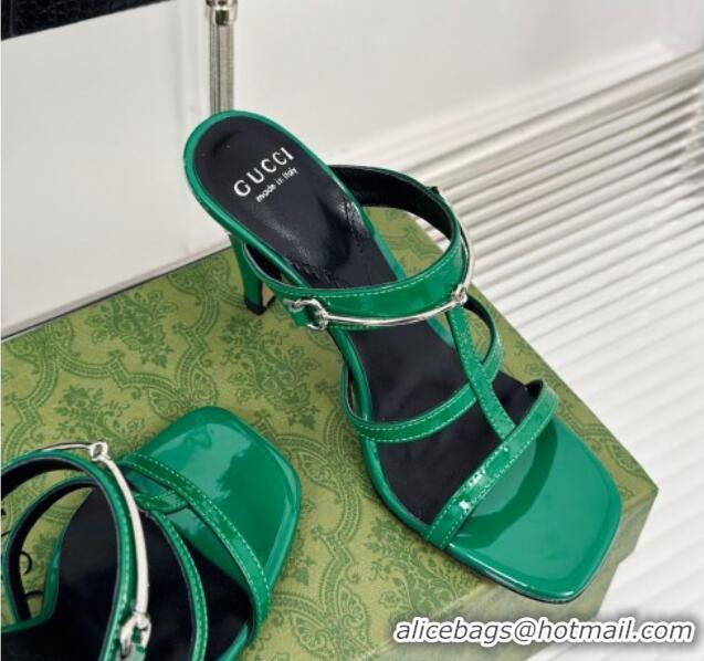 Most Popular Gucci Slim Horsebit Leather Heel Slide Sandals 9.5cm Green 228018