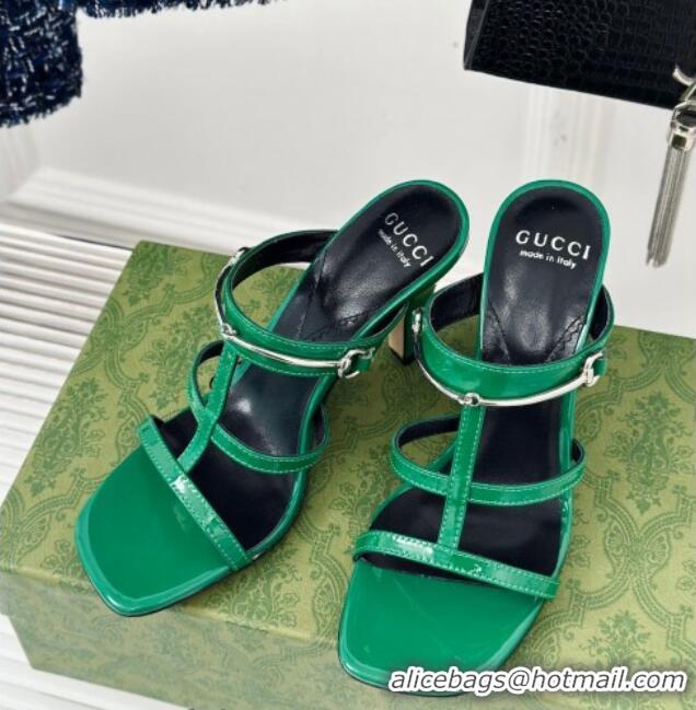 Most Popular Gucci Slim Horsebit Leather Heel Slide Sandals 9.5cm Green 228018