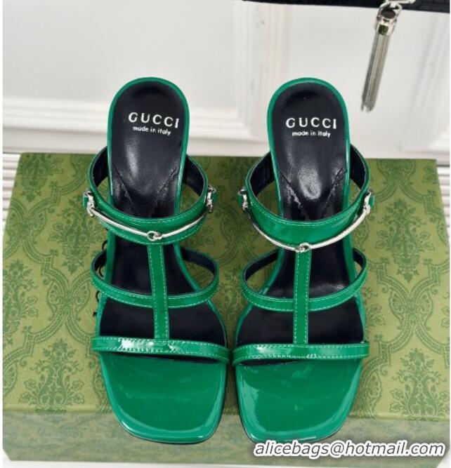 Most Popular Gucci Slim Horsebit Leather Heel Slide Sandals 9.5cm Green 228018