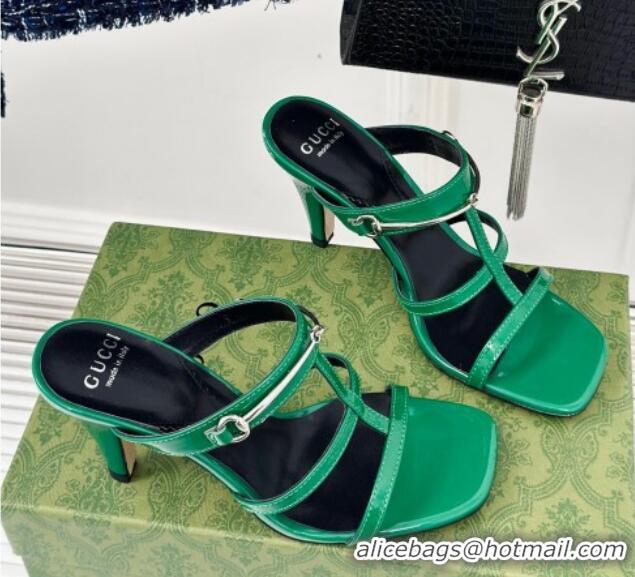 Most Popular Gucci Slim Horsebit Leather Heel Slide Sandals 9.5cm Green 228018