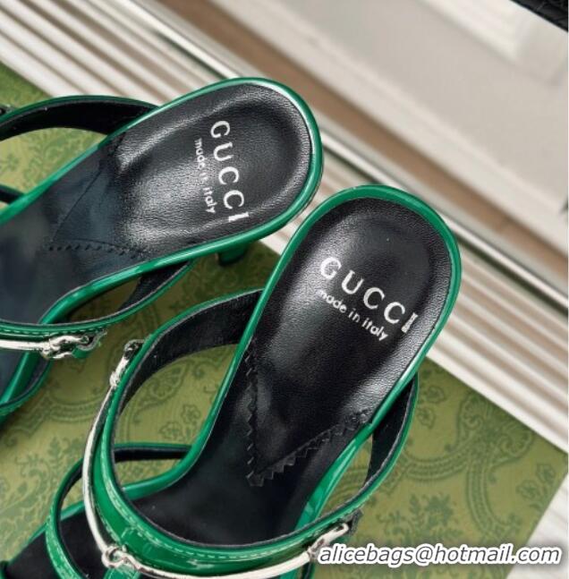 Most Popular Gucci Slim Horsebit Leather Heel Slide Sandals 9.5cm Green 228018