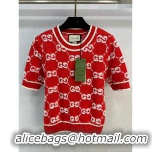 ​Buy Fashionable Gucci Wool GG Short-sleeved Sweater G12210 Red 2024