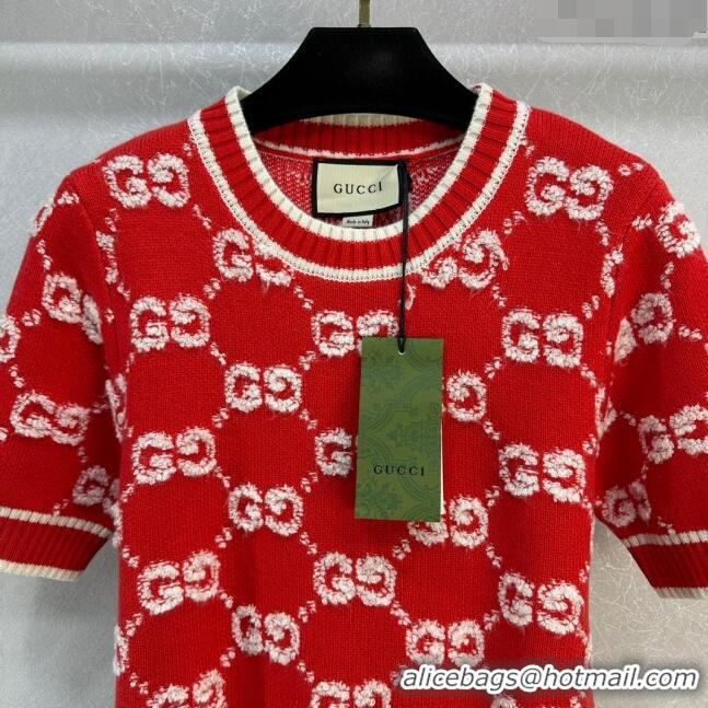 ​Buy Fashionable Gucci Wool GG Short-sleeved Sweater G12210 Red 2024