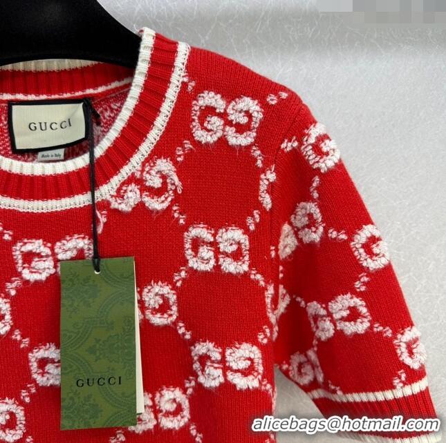 ​Buy Fashionable Gucci Wool GG Short-sleeved Sweater G12210 Red 2024