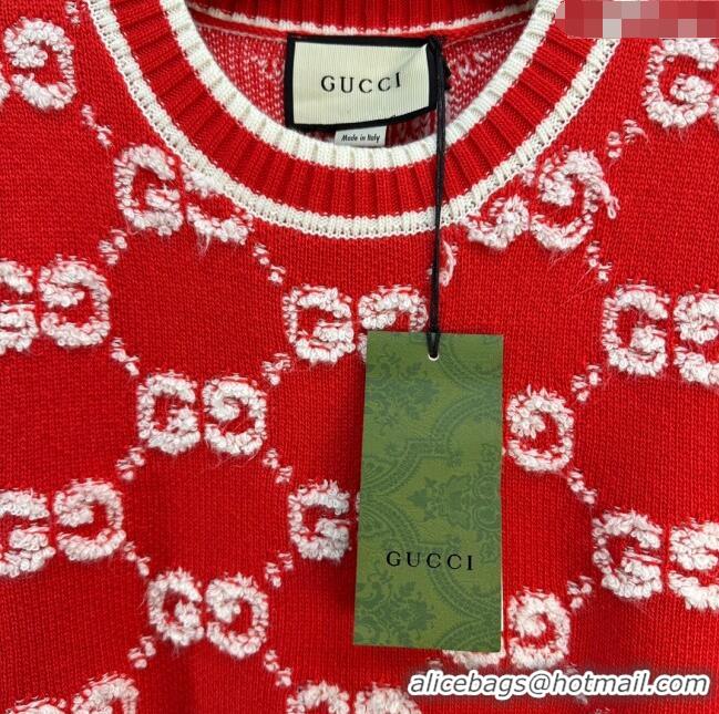 ​Buy Fashionable Gucci Wool GG Short-sleeved Sweater G12210 Red 2024