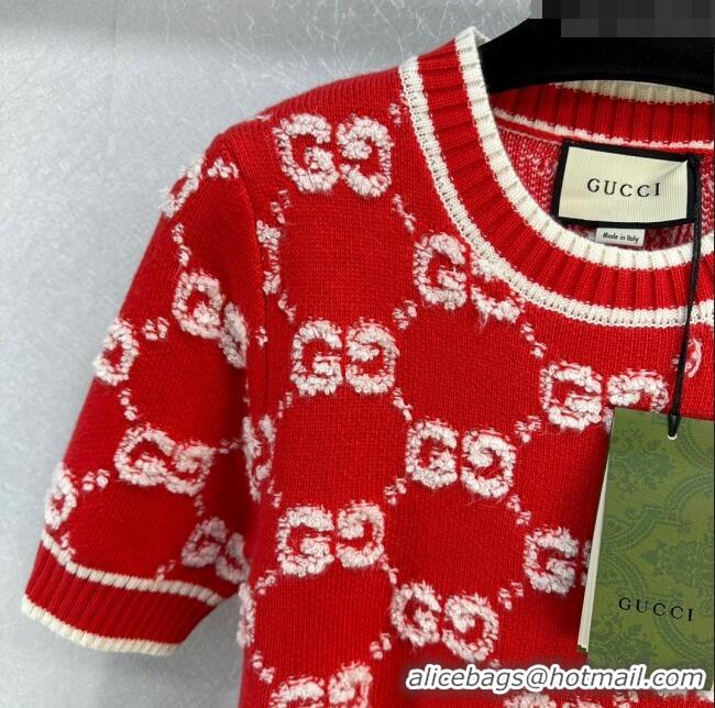 ​Buy Fashionable Gucci Wool GG Short-sleeved Sweater G12210 Red 2024