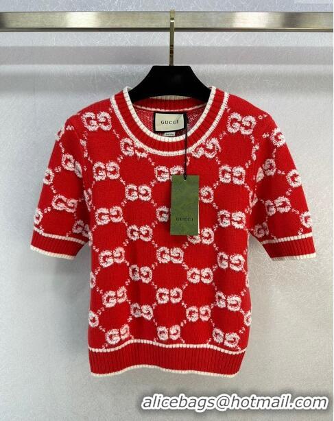 ​Buy Fashionable Gucci Wool GG Short-sleeved Sweater G12210 Red 2024