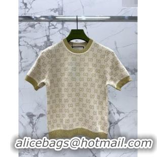 Modern Classic Gucci Wool & Cashmere Short-sleeved Sweater G022604 Beige 2024