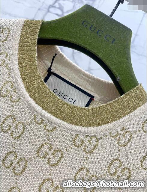 Modern Classic Gucci Wool & Cashmere Short-sleeved Sweater G022604 Beige 2024